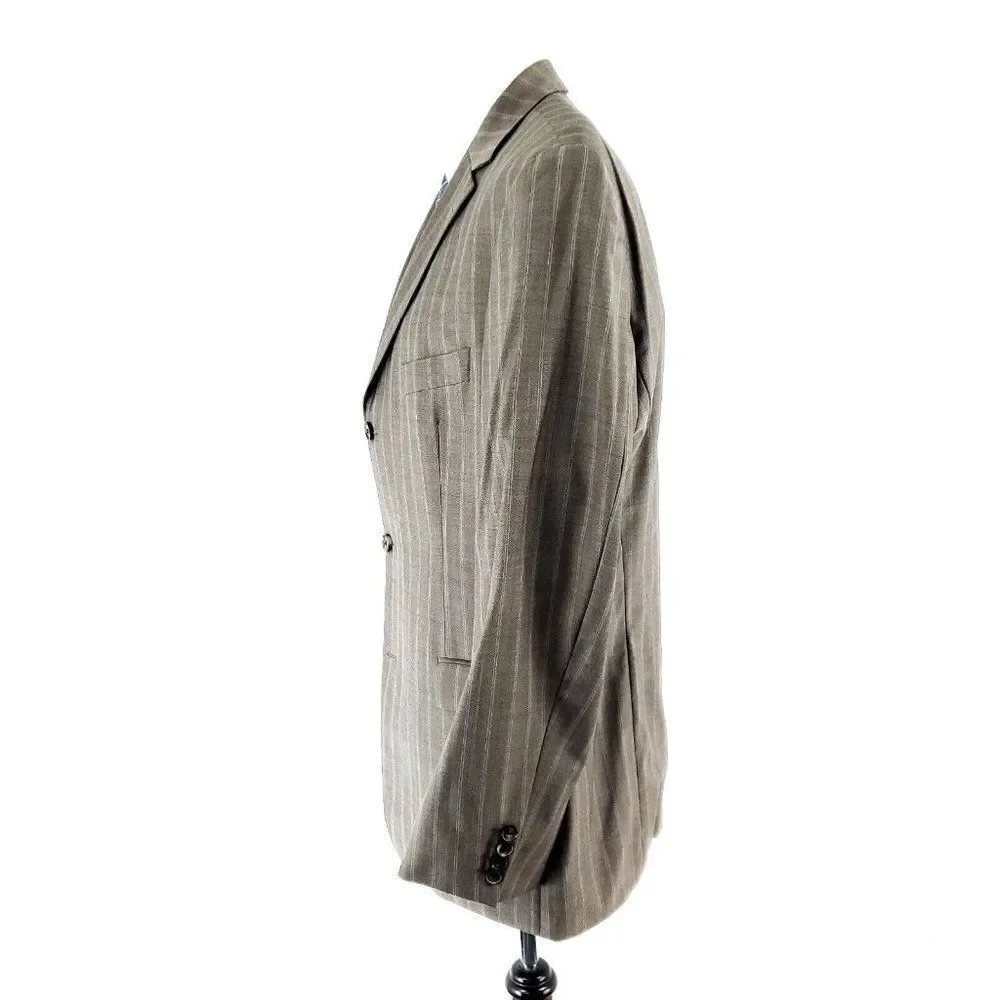 Hugo Boss Rosselini Virgin Wool 3 Button Suit Jacket 42R Beige Birdseye‎ Striped
